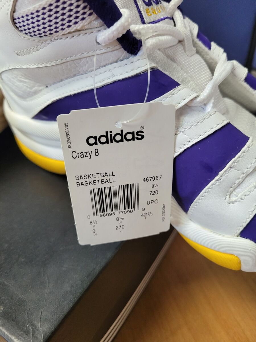 Adidas Crazy 8 'Lakers Home' Mens Size 9 - 467967 White Adidas Crazy 8 'Lakers Home' Mens Size 9 - 467967 White