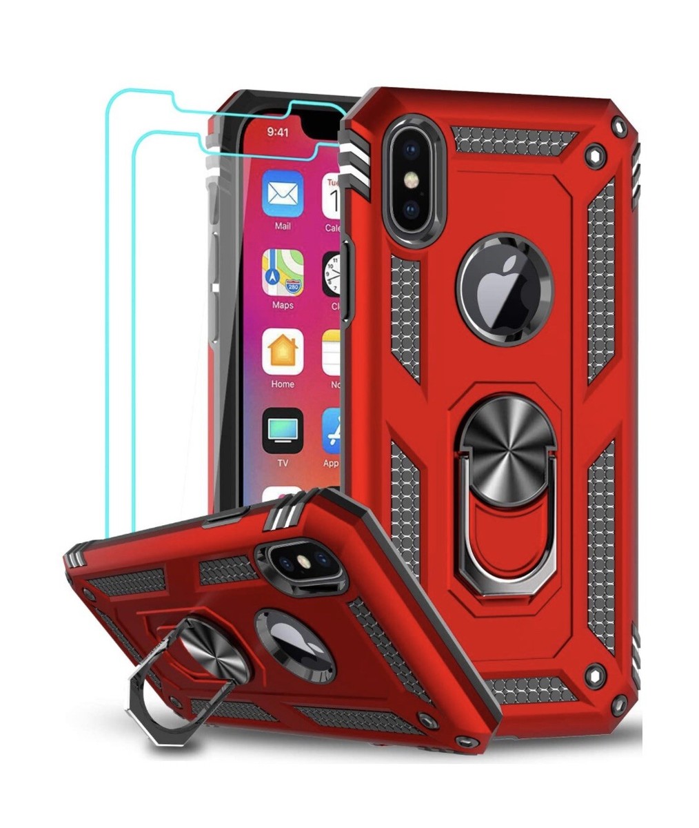 LEYi Red Phone Case for iPhone X, XS, 10 with Glass Protectors