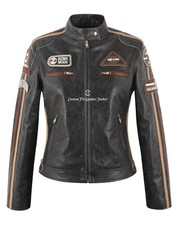 SIZMA Ladies Leather Jacket Buffalo Cracker Vintage Retro Biker Style Jacket