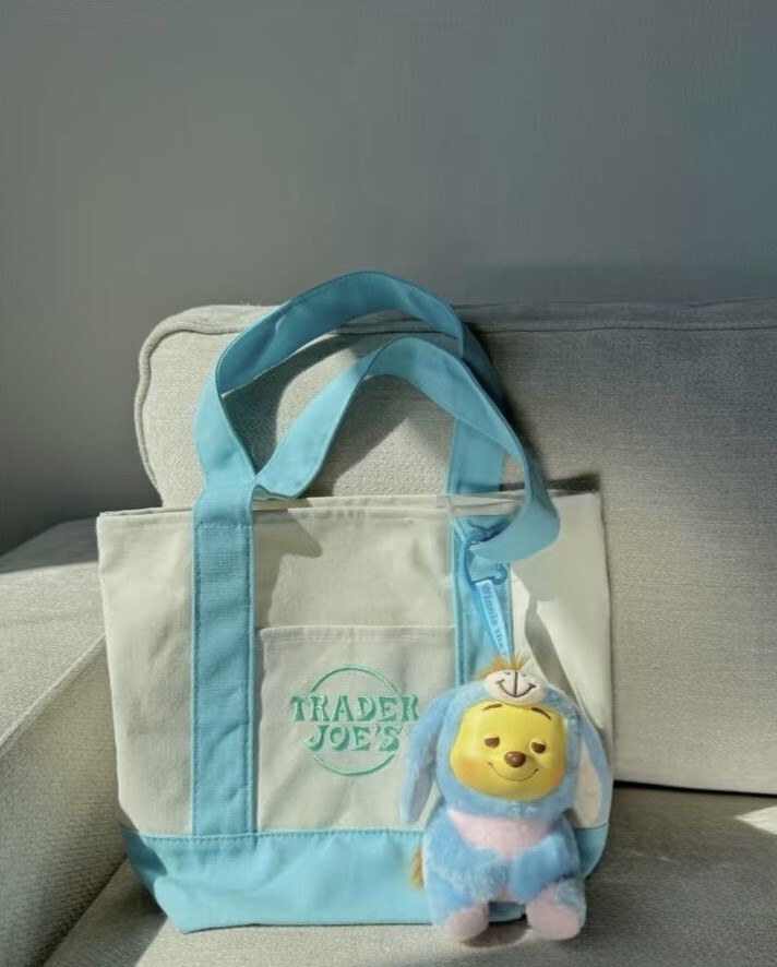 TRADER JOES Mini Canvas Tote Bag Spring 2025 Pastel Blue NWT