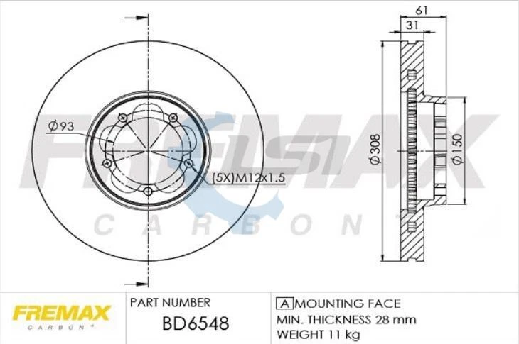 Rotores de disco delanteros y pastillas de freno para Ford Transit VO 2014-2018 doble rueda trasera Foto 2 de 4