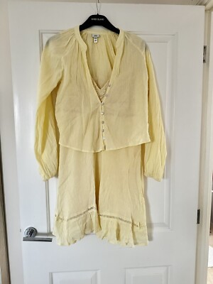 River Island yellow in set co ord dress cardigan size UK