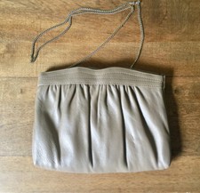 Vintage Ande Leather Taupe Purse/Clutch w/ Chain Strap, Hinge Open/Close 1980s