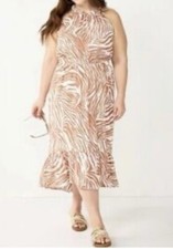 NINE WEST SLEEVELESS MIDI HI-LO MIDI DRESS, ZEBRA PRINT BROWN/WHITE, XXL (20)EUC
