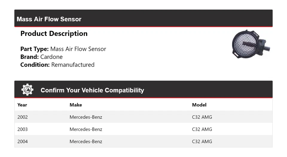 Sensor de fluxo de ar em massa Cardone 2003 para 2002-2004 Mercedes-Benz C32 AMG - Imagem 2 de 4