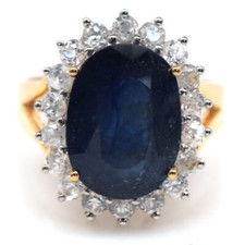 925 Sterling Silver 10 x 14 mm. Blue Sapphire  White Zircon Ring Size 7.75