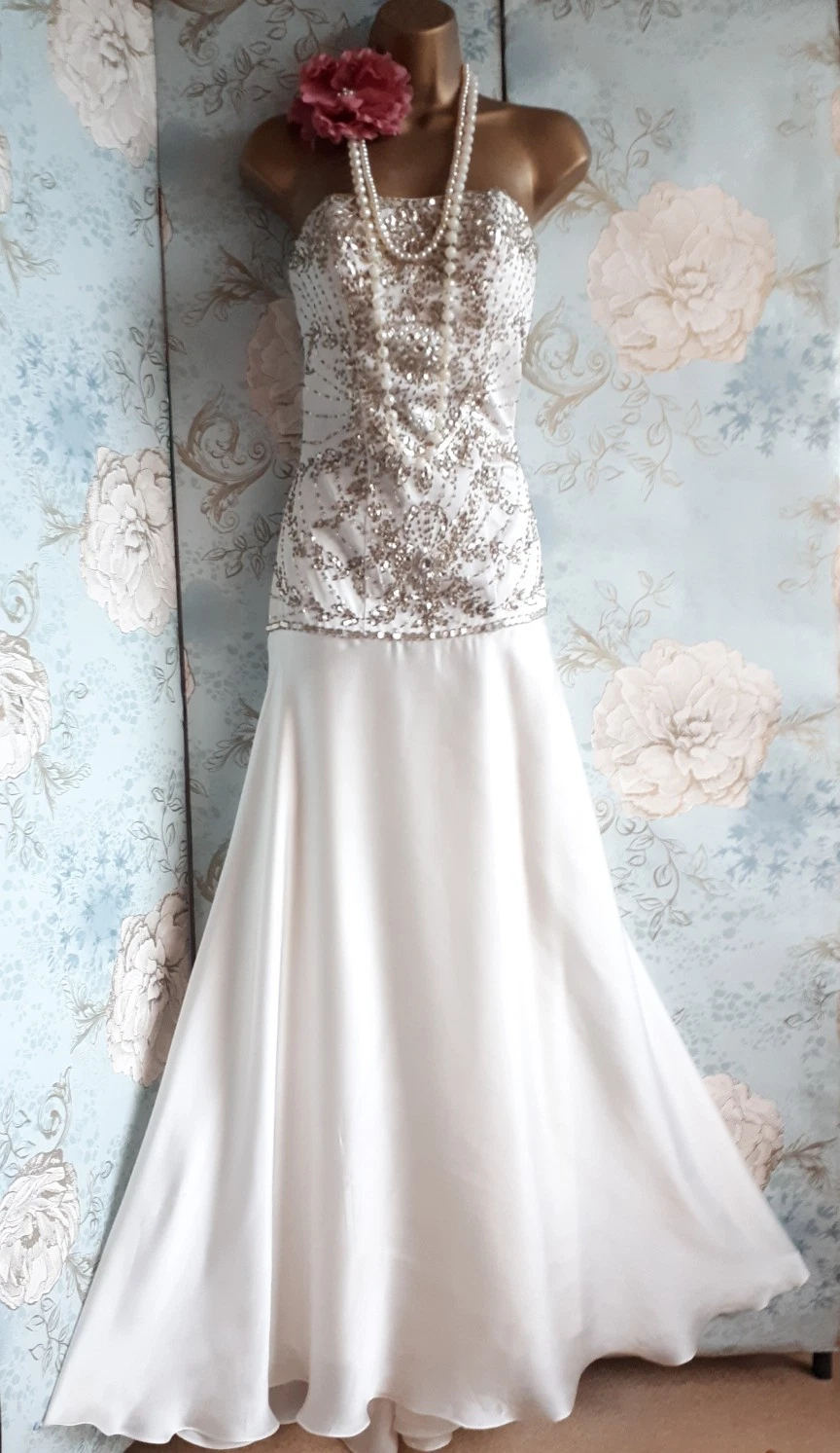 OFF WHITE Abito da ballo da sera Sue Wong avorio oro anni '20 sposa gatsby matrimonio 8