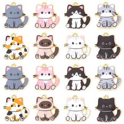 16 Cat Charms Jewelry Craft Pendants 3/4 inch Kitty  2 OF EACH STYLE - 16 Charms
