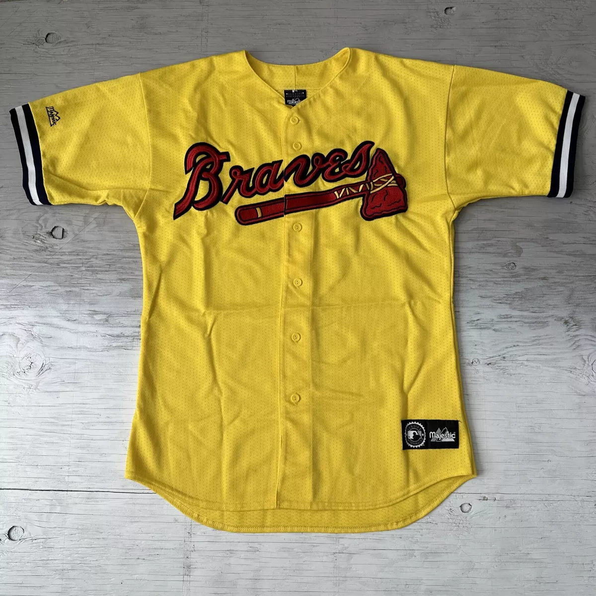 Vintage MLB Majestic Atlanta Braves Yellow Baseball Jersey Size XL