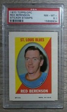 1970 71 PSA 8.5 RED BERENSON NR MINT + TOPPS OPC St Louis Blues STICKER STAMP