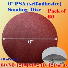 60x 6" PSA Self Adhesive Mixed Grit Sanding Disc Stick On Sandpaper Peel 60-320