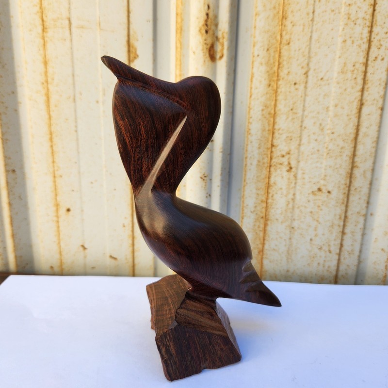 Vintage Hand Carved Wooden Pelican Bird Figurine Sculpture Ironwood 6"