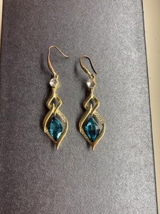 Gold-tone Earrings with Blue Gemstone and Clear Crystal Accent