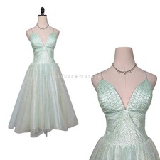 Vintage Alyce Prom Dress Midi Gown 8 Green Blue Y2K Fairy Princess Bead Ballet