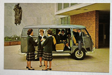 Vintage ca 1960s VW Postcard Volkswagen Bus Van women school auto advertising