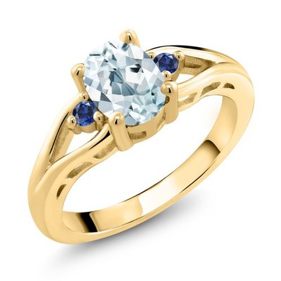 1.29 Ct Aquamarine Created Sapphire 18K Yellow Gold Plated Silver Ring
