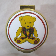 ALASTOR ENAMELS Hinged Trinket Pill Box Teddy Bear Made In England Vintage