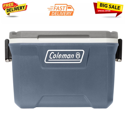Coleman 52 qt Hard Sized Cooler / Ice Chest, Have-A-Seat Lid, Lakeside Blue