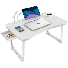 Portable Foldable Lap Desk with USB Port, Drawer Cup Holder for Bed