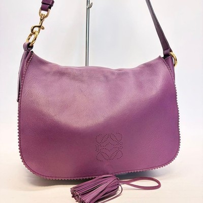 LOEWE Purple Nappa Leather Shoulder Bag Authentic Vintage Crossbody Purse