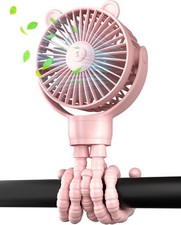 buywoo Portable Stroller Mini Fan With 360  Rotation 3Speed Battery Powered Pink