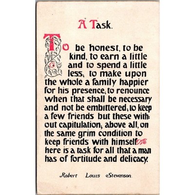 A Task by Robert Louis Stevenson Vintage Postcard SPS1-27