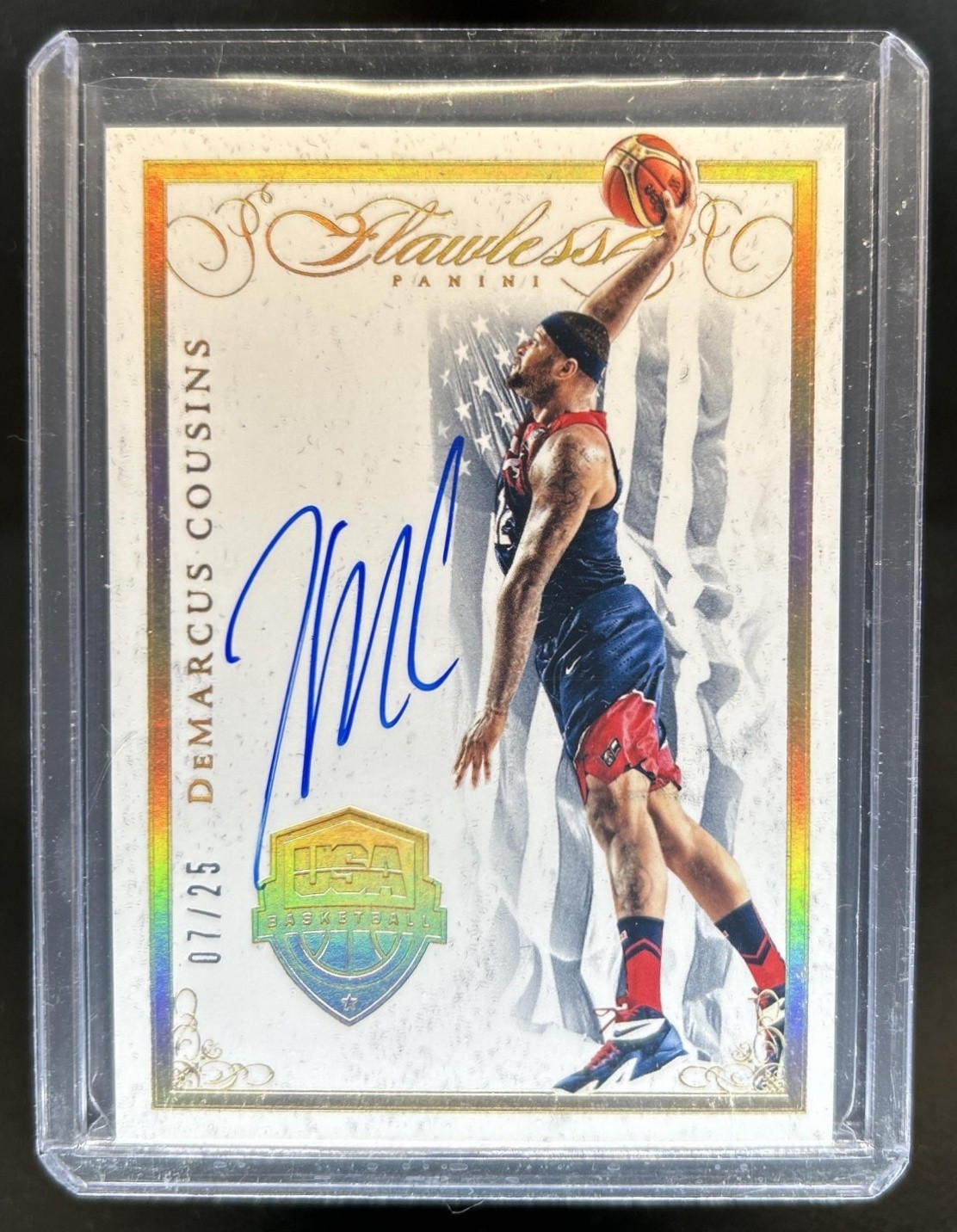 2014-15 Panini Flawless DeMarcus Cousins Team USA Auto Autograph Blue #/25 view 1
