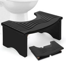 Lesmery Toilet Stool Foldable,Acacia Wood Poop forfor Bathroom,7 Black