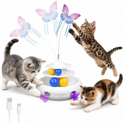 Interactive Cat Toy: Track Ball, Fluttering Butterfly & Feather Pops by YEVYO