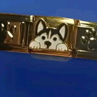 #ad Husky Dog Italian Charm Gold Trim Stainless Steel 9mm $4.95