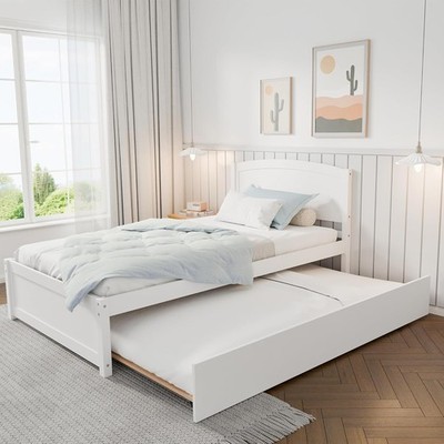 Daybed with Trundle, Twin Size Pull Out Bed, Solid Wood Extendable