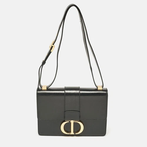 Sac à bandoulière Dior en cuir noir brillant Montaigne 30 rabat