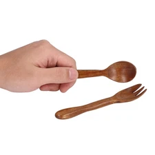 2Pcs Wooden Spoon Fork Set Reusable Salad Servers Reusable Kitchen Flatware For