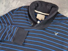 American Eagle Sweater Shawl Neck Button Long Sleeve Black/Blue Men's XL