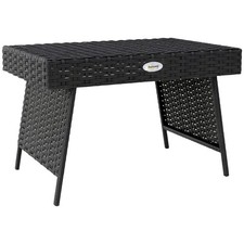Outsunny Foldable Outdoor Coffee Table, Steel Frame Rattan Side Table, Black