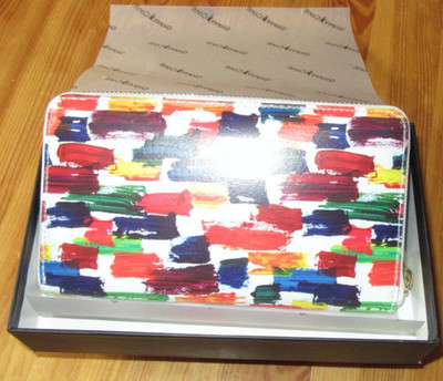 Gianni Conti NIB White Multi Leather Lg Zip Clutch Organizer Wallet Very NICE!
