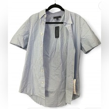 Tommy Hilfiger Light Blue Checkered Short Sleeve Shirt New with Tag Size M