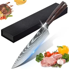 8 inch Blade Kitchen Chef Knife Damascus Pattern Stainless Steel Utility Cleaver