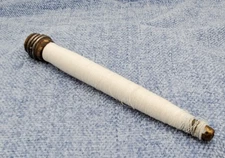 Antique Wood Spool Textile Mill Bobbin With Brass/Metal Ends White Thread 9"