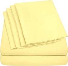 6 Piece Bed Sheet Set, Full, Pale Yellow