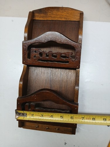 MCM Wood Mail Wall Sorter Letters Bills Notes Hanging Rack Solid key hooks - Picture 3 of 8