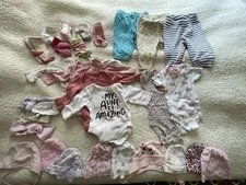 28 Piece Lot of 0-3 Month Girl Clothes and Accessories Mixed Brands
