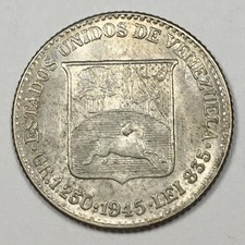 1945 Venezuela 1/4 Bolívar 25 Centimos - About Uncirculated (AU) Y#20 - 7962