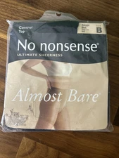 No Nonsense Pantyhose Women’s Size B Midnight Black Control Top Almost Bare