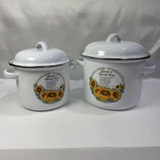 HOME TRENDS 2 White Enamel Stockpots w/Lids YOU'RE A SPECIAL MOM