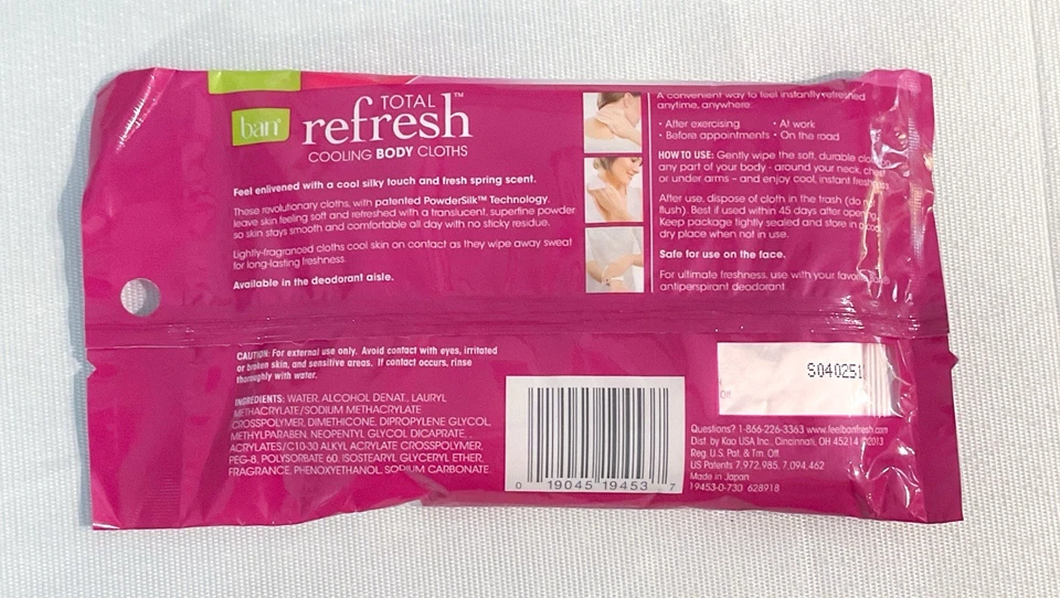 Ban Total Refresh ENLIVEN Cooling 10 Body Cloths Fresh Spring Scent Sealed NOS - Image 2 of 3