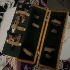 VTG "PICNIC TIME" INSULATED WICKER WINE BASKET-HOLDS WINE BOTTLE/GLASSES/OPENER