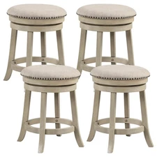 Set of 4 Round Counter Height Barstools 24" Swivel Bar Stools w/ Wooden Frame