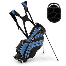 Lightweight Golf Stand Carry Bag W/6 Way Top Dividers & 8 Pockets Rain Hood Blue