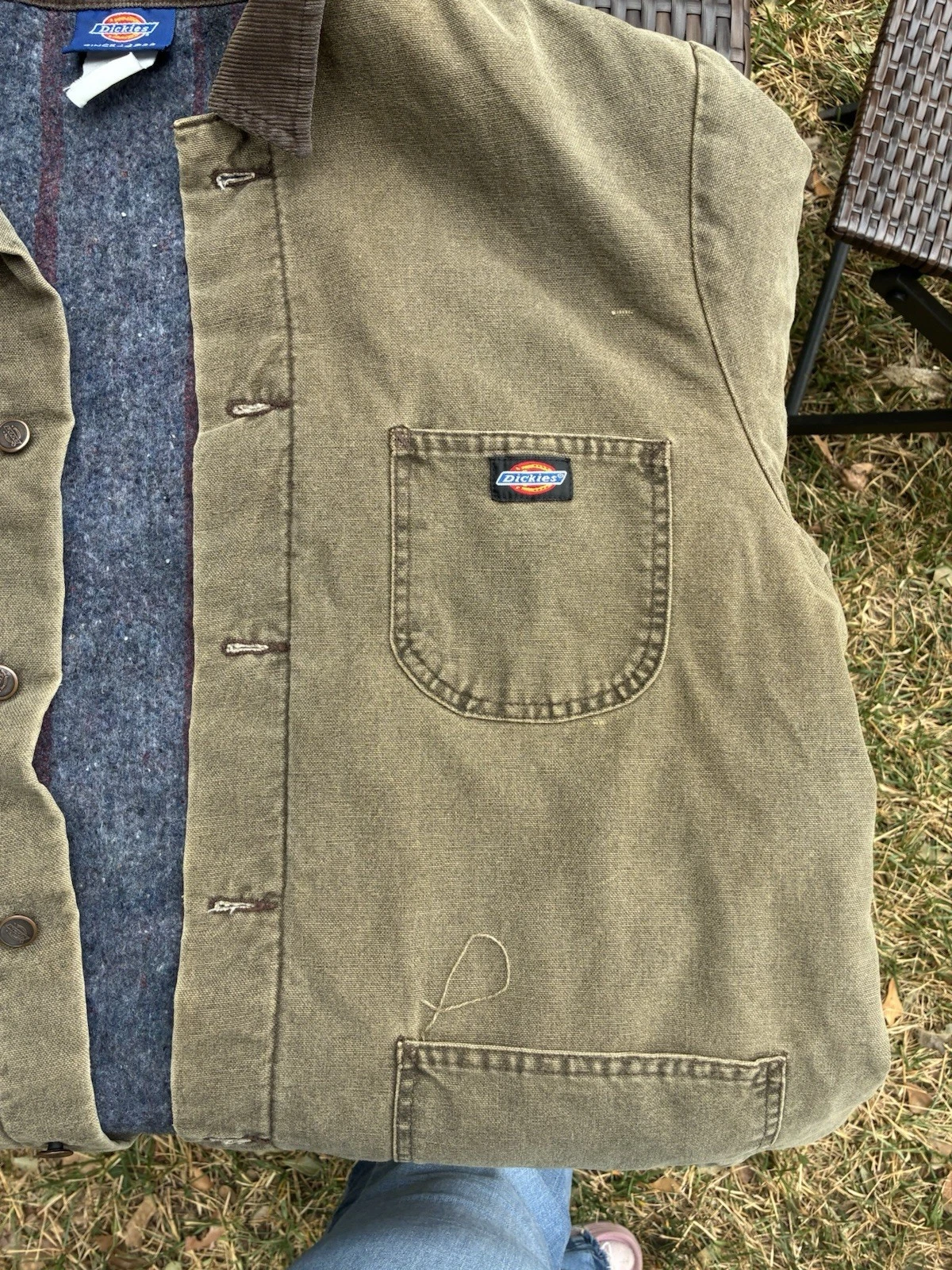 Vintage Dickies Chore Jacket Men’s Xl Olive Green with Corduroy Collar 90s image 2